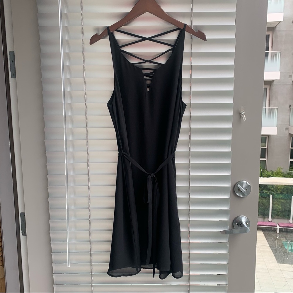 Black Chiffon Lace Back Dress
